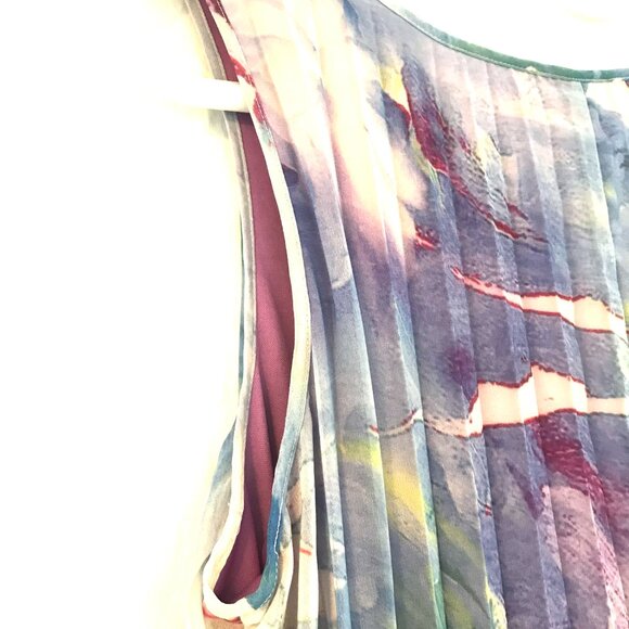 Maxi dress women's S Cleo mauve/blue florals pleated lined ethereal fairy event - Picture 6 of 10